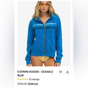 Aviator Nation 5 Stripe Ocean Blue Zip-Up Hoodie Small